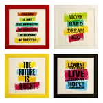 Indianara Set of 4 Motivational Quotes Paintings in Red Yellow Black White Frames (2131) without glass 9.5 x 9.5 inch each