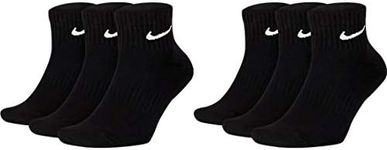 Nike SX7667 Short Socks 6 Pairs Men's Women's Ankle High White Black Value Set Everyday Cotton Cushioned Ankle Sports Socks Size 1 3 5 7 9 11 13 15 17 - White -