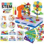 JACKEYLOVE STEM Educational Toys for Kids, Electric Drill Puzzle Toy Set and Button Art Kit, 3D Construction Engineering Building Blocks for Boys Girls Ages 3 4 5 6 7 8 Year Old