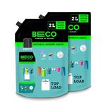 Beco Matic-Top Load Natural Laundry Liquid Detergent| 2 Litre Super Value Refill | Natural Formula for Tough Stain Removal & Fabric Care | No Harsh Chemicals | 100% Ecofriendly (2L+2L)