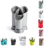 4 Compartments High Grade Plastic Sink Tidy Cutlery Drainer Caddy Holder, Utensil Drainer for Home and Kitchen Drain Box Sink Cleaning Up (Silver - Design 2)