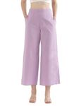 SAADAA Women's Relaxed Fit Mid Rise Airy Linen Wide Leg Pants, High Waist Trousers for Formal, Casual & Office Wear, Lilac - 2XL