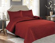 Legacy Decor 3 PCS Squared Stitched Pinsonic Reversible All Season Bedspread Quilt Coverlet Oversized, Queen Size, Brick Color