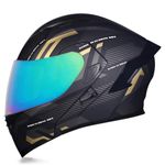 Woljay Full Face Flip Up Motorcycle Modular Helmet Integrated Motorbike Dual Visor for Adults Men Women Moped Street Racing DOT Approved (Count Black Gold - Smoke Visor, Large)