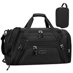 55L Travel Duffle Bag Waterproof Carry on Duffel Bag Weekender Duffle Bags Large Sport Gym Bag Overnight Bag for Men and Women with Shoe Compartment and Toiletry Bag, Black