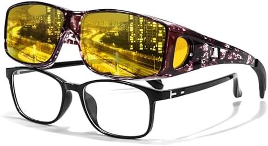 LVIOE Wrap Around Night-Vision Glasses, Fit Over Prescription Glasses with Polarized Yellow Lens Night-Driving Glasses