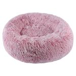 Vetasac Donut Dog Bed, Cat Calming Bed Anti-Anxiety Round Fluffy Faux Plush Soft Warming Cushion Sofa Beds for Small Medium Large Dogs Cats Washable JD003 (28 inch, Gradient Rose Pink)