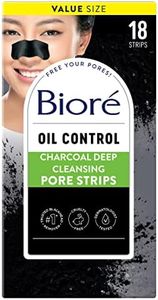 Biore Charcoal, Deep Cleansing Pore Strips, Nose Strips for Blackhead Removal on Oily Skin, with Instant Pore Unclogging, features Natural Charcoal, See 3x Less Oil, 18 Count