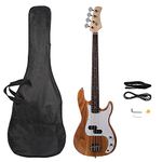 Bonnlo Electric Bass Guitar 4 Strings Full Size for Beginner Exquisite Basswood Burning Bass with Bag, Strap and Accessories (Burly Wood)