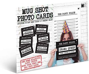 Mugshot Photo Booth Set - 30 Funny Birthday Bachelorette Signs - Includes Back Drop