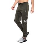 BLUE STAR SHARK Men's Premium Lycra Stretchable Regular Fit Cargo Stylish Joggers Track Pant Lower | Smooth Soft Feel, with Pockets | Logo on Front Olive