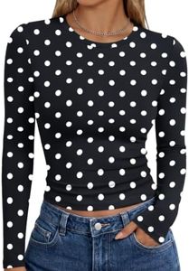 Trendy Queen Womens Long Sleeve T Shirts Fall Fashion 2025 Basic Crop Tops Going Out Workout Outfits Y2k Clothes Spots S