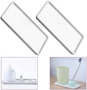 UTRUGAN 2 PCS Plateau en Céramique Blanc Plaque Bijoux en Porcelaine Petit Plateau de Lavabo Rectangulaire Plateau de Rangement Décoratif pour Salle de Bain Parfum Brosse à Dents Savon(16.2*7.7*1.1cm)