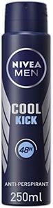 NIVEA MEN Cool Kick Anti-Perspirant Deodorant Spray (250ml), Men's Anti-Perspirant Deodorant, Fresh 48H Protection Deodorant Men's Aerosol Spray + Cool-Care