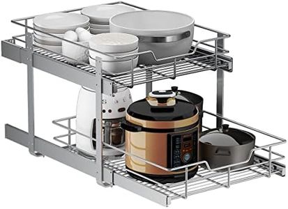 Coralov 2-Tier Cabinet Pull Out Shelves 18''W 22'' D Heavy Duty Slide Kitchen Cabinets Organizer Under Sink Drawer For Pans Pots Pantry Sliding - Chrome Finish