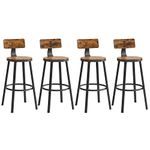 VASAGLE Bar Stools Set of 4, Kitchen Breakfast Bar Chairs, with Backrest, Steel Frame, 73 cm Tall Seat, Easy Assembly, Industrial Style, Rustic Brown and Black LBC226B01