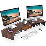 FITUEYES Dual Monitor Stand - 3 Shelf Computer Monitor Riser Wood Desktop Laptop Stand, Length and Angle Adjustable, Home Office Supplies Organizer, Brown DT108002WB