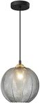 KCO Lighting Modern Smoke Gray Glass Pendant Light Kitchen Island Large Globe Farmhouse Pendant Lighting Adjustable Black Striped Glass Hanging Ceiling Lighting Fixtures Dining Room Lights