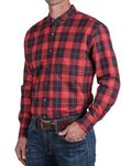 Traditional Irish Grandfather Shirt, Men's Casual Long Sleeve Button Down Collarless Dress Shirt, Red Flannel, Large