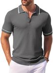 COOFANDY Men's Collared Short Sleeve Knitted Polo Shirts Untuckit Stretch Polo Shirts Casual Golf Shirts Dark Grey