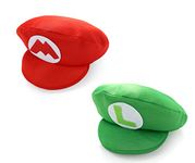 True Heads M Red Mario and L Green Luigi Foam Hat Cap Fancy Dress Up Adults Halloween Outfit Costume Party Duo