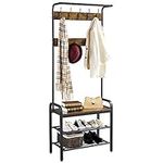 Yaheetech Coat Rack Stand 183cm Height, Tall Hall Tree with Anti-Tip Kits & 23 Ball-End Hooks, Shoes Stands for Hallway with Bench & Shoe Storage, Rustic Brown