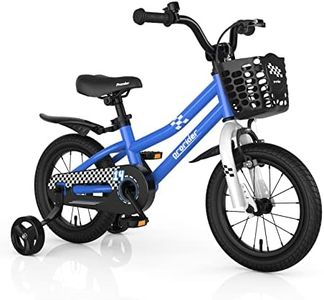 BABY JOY Kids Bike, 14 Inches Children Bikes for Boys Girls Age 3-8 Years w/Training Wheels, Handbrake, Coaster Brake & Removable Basket, Kids Bicycle of Multiple Colors