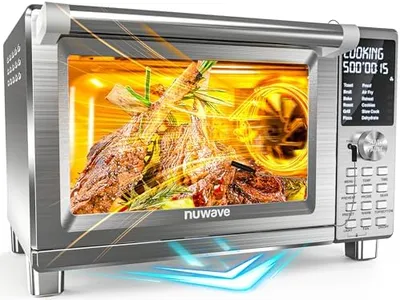 Nuwave Bravo XL Pro Air Fryer Toaster Oven with Grill Combo, 2025 New Ultra-Fast Convection System, 35% Crispier, 2X More Even, 142 Presets, 50-500F, Smarter Probe, PFAS Free, 30QT, Stainless Steel