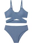 Aulyffo Girls Swimsuits Bikini Set,Two Piece Swimsuit Criss Cross Bathing Suit Girls' Swimwear, Grey Blue, 11-12 Years