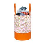 PrettyKrafts 45L Non Woven Leaves Printed Round Foldable Large Laundry Bag/Basket With Handle, Freestanding Clothes Storage Organizer for Bedroom, Bathroom, Dorm (36x36x45cm, Orange, Set of 1)