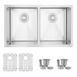 STYLISH Undermount Kitchen Sink 30 x 18 inch Stainless Steel Sink 16 Gauge Double Bowl Kitchen Sinks with Bottom Grids and Luxury Basket Strainers, S-304XG