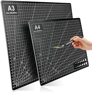2 Pcs Large Cutting Mat Self Healing,Double Sided,Grid Line and Angles Help to Cut Precisely,Craft Mats for Scrapbooking, Quilting, Sewing and All Arts,Non Slip & Easy Clean ((A3 & A4 Black)