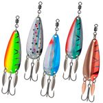 THKFISH Fishing Spoon Lures, 5pcs 10.2cm/4in 14g(1/2oz) Hard Fishing Lures with Clicker Tail Extra Flash Sound Fishing Lures with Treble Hooks，Great Lure for Bass Pike Trout Fishing Spoon Lures