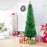 NONMON 1.5 m 5 ft Pencil Christmas Tree Slim Xmas Green Tree with Metal Stand Flocked Tips, 150 cm Artificial Tree Easy Assembly Saving Place for Xmas Indoor Home Office Party Outdoor Decoration