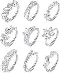 Drperfect 9Pcs 20G Stainless Steel Nose Rings Hoop for Women Men Paved CZ Cute Cartilage Helix Earrings Hoop Body Piercing for Nose Ear Gold Silver Plated1