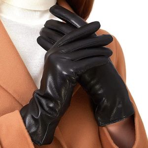 ZLUXURQ Luxury Italian Soft Leather Gloves for Women - Genuine SheepSkin Leather Women’s Cold Weather Gloves Cashmere Lined, Black(100%lambskin/Touchscreen/100%cashmere), Small-6.5"