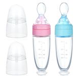 Aolso Baby Food Dispensing Spoon, 2pcs Silicone Baby Squeeze Feeding Bottle, Baby Bottle with Spoon for Infant Feeding, Baby Feeding Spoon for Cereal Puree,Solid Food, Baby Spoon Bottle Feeder,90ML