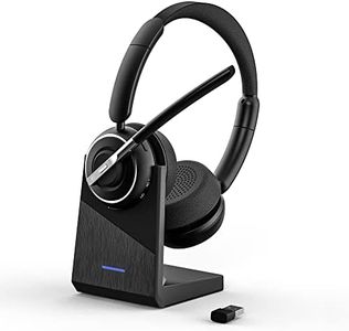 PrancyBt Bluetooth Headset, V5.2 Wireless Headset with AI Noise Cancellation Microphone, On Ear Headphones with Charging Base & Bluetooth Adapter, for Computer Home Office Call Center Zoom Skype