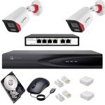 QIDOTS 2 Camera CCTV Combo Set 4K 8 MP IP Bullet Cameras with 8 Channel NVR 2pc Metal Body ColourVu Dual Mode with 1TB Hard Disk with Cord 4-Port POE Switch (Camera Wire Not Included)