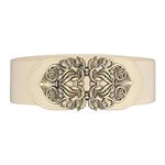 SYGA Women Cinch Belt, PU Leather Stretchy Waist Belt with Floral Metal Buckle, Retro Style - Beige(Fits Waist Size 25-35)