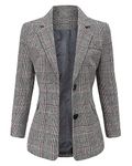 ebossy Women's Notch Lapel 2 Button Boyfriend Blazer Suit Houndstooth Plaid Jacket Coat, Grey, S