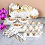 Thermador Melamine 40 Pcs Dinner Set | Crockery Set |6 Dinner Plates, 6 Small Plates, 1 Serving Tray, 3 Big Serving Bowls with Lid, 12 Small Bowls, 6 Spoons, 3 Serving Spoons (White Orange Multicolor)