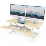 FITUEYES Standing Desk Converter - 36 Inch Height Adjustable Sit Stand Desk Riser with Deep Keyboard Tray and Phone Holder Slot, Ergonomic Desk, Oak SD309104WO