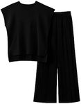 Tanming Women's 2 Piece Outfits Sweater Set Knit Pullover Tops High Waisted Pants Sweatsuits Lounge Set (Black-S)