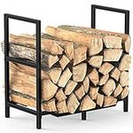 Mutool Metal Firewood Rack, 65x33x60cm Firewood Log Holder for fireplace, Fireplace Wood Storage Shelf indoor/Outdoor, Black