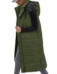 Vancavoo Women's Long Quilted Gilet Ladies Sleeveless Zip Up Hoodies Warm Jacket Vest Longline Thick Padded Waistcoat Winter Wear Side Split Puffer Long Body-Warmer Coat with Pockets(Army green,L)