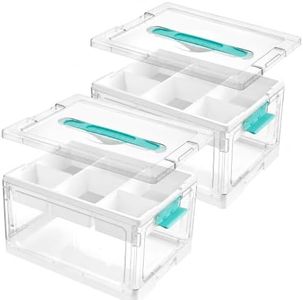 Vtopmart 24 QT Clear Plastic Craft Storage Box with Tray & Dividers, 2 Pack