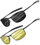 AEVOGUE Polarized Sunglasses For Men Rectangle Metal Frame Retro Sun Glasses AE0395 (2 Pack/Black Frame+Grey Lens+Black Frame Yellow Lens, 59)