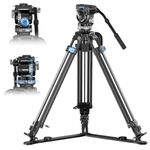 SIRUI SQ75+VHS10 Carbon Fiber Video Tripod Kit, Professional Heavy Duty Fluid Head Tripod, 182cm Video Tripod with 7-Step Counterbalance, 4-Step Pan/Tilt Hydraulic Damping, Max Load 10kg