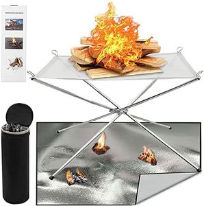 Portable Fire Pits,Outdoor Fire Pit Set Large Size 22inch with Fire Pit Mat and Carry Bag, 304 Stainless Steel Mesh Collapsible Firepit For Camping, BBQ, Backyard, Patio and Garden
